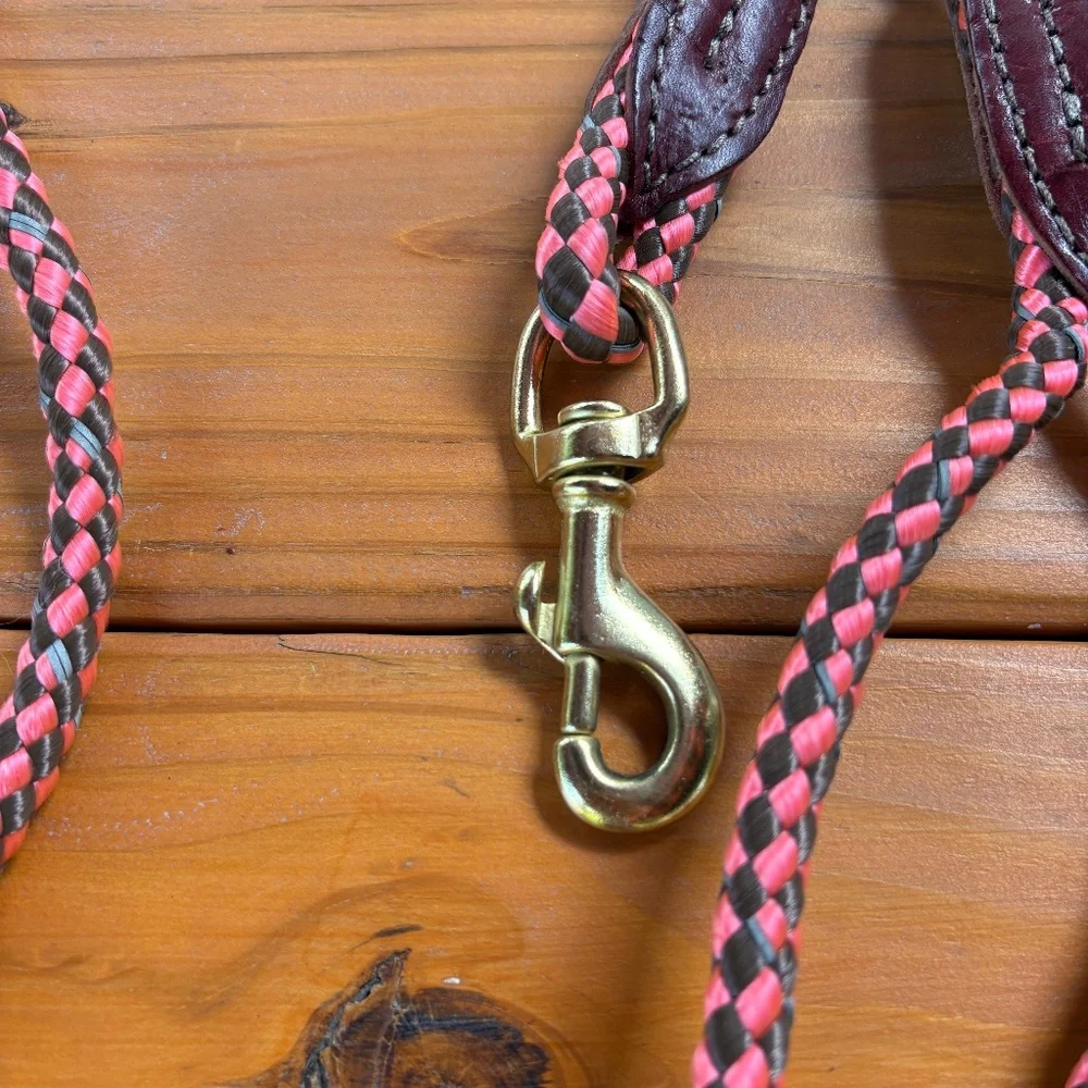 Dog Leash Braided Nylon with Leather Pink, Gray and Red